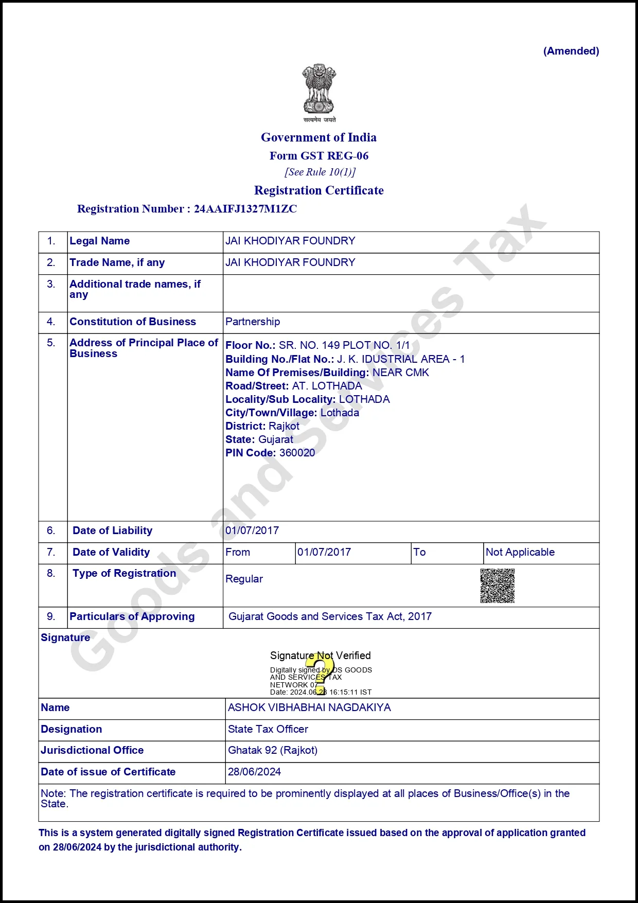 GST Registration Certificate