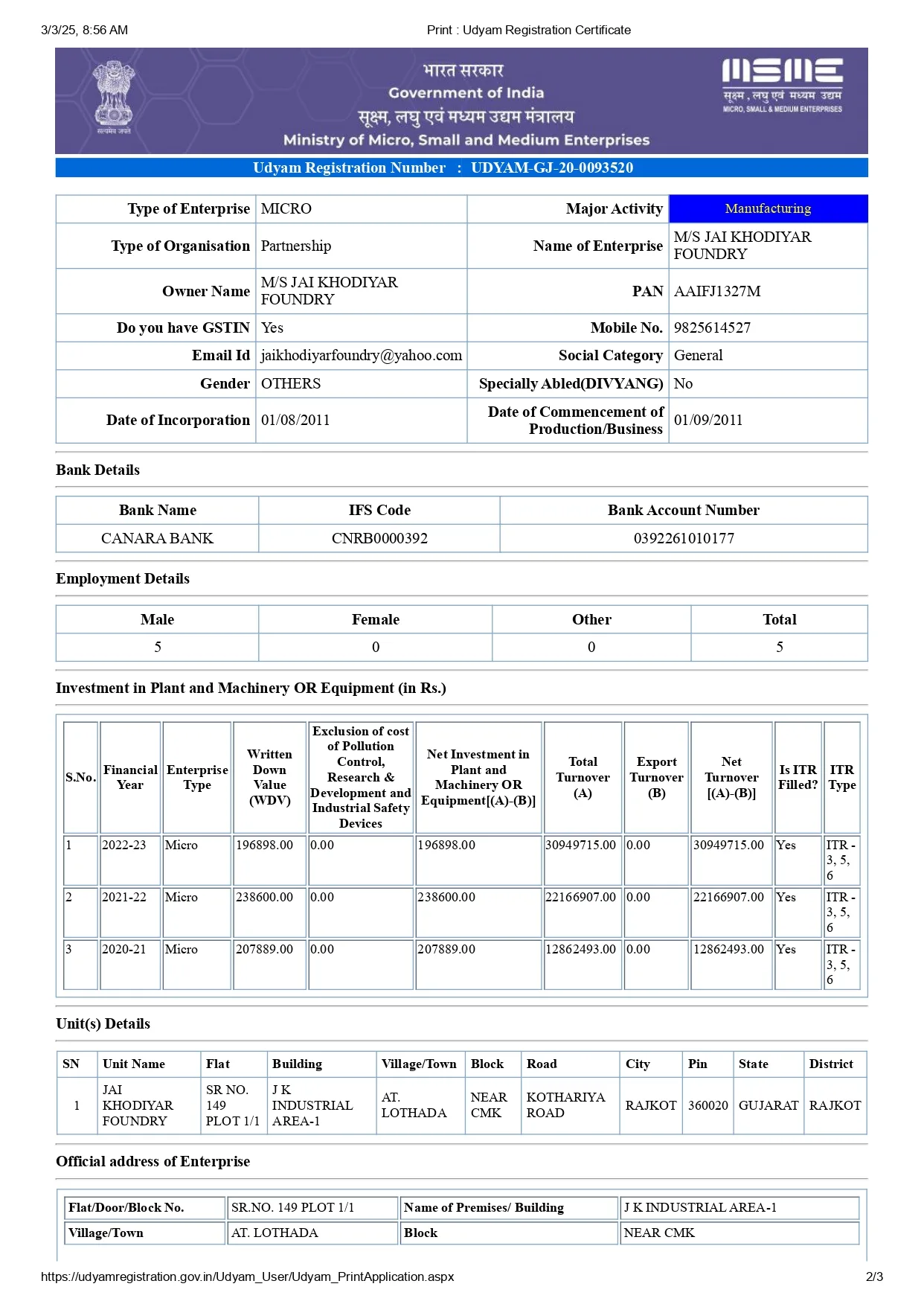 UDYAM Registration Certificate